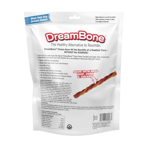 DreamBone Triple Flavor Twisties Dog Treats, Daily Rawhide-Free Chew, Digests Safely, with Real Protein, Beef, Pork, Chicken and Veggies, 25 Count — view 9