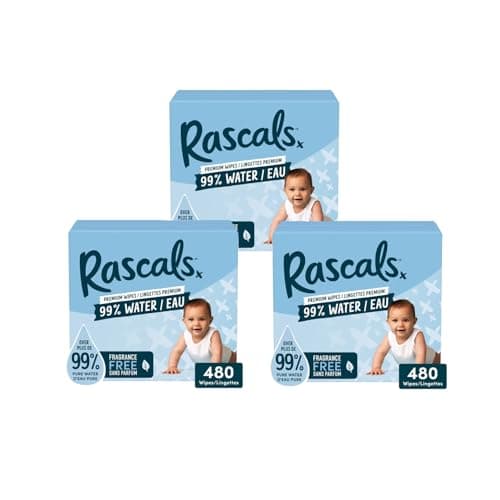 Rascals Premium Baby Wipes, 99% Water, 480 Count, Plastic-Free, Hypoallergenic, pH Balanced for Gentle Daily Care — view 3