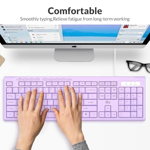 Rii RK907 Ultra-Slim Compact USB Wired Keyboard for Mac and PC,Windows 10/8 / 7 / Vista/XP(Purple) — view 4