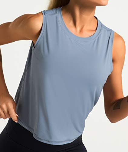 Dragon Fit Athletic Tank Tops for Women Sleeveless Workout Cool T-Shirt Running Short Tank Crop Tops (Large, Blue, l) — view 3