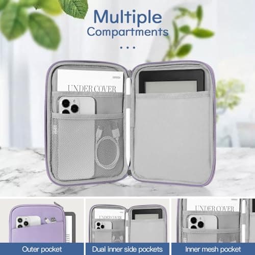Vinabilia 6-7 Inch Protective Sleeve Carrying Case for 7" Kindle Paperwhite and Kindle Colorsoft Signature Edition, 6" Kindle, 6" Kobo Clara BW/Colour, 7" Kobo Libra Colour/E-Reader, Grey Purple — view 2