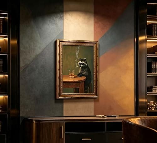 Vintage Gold Framed Smoking Raccoon Wall Art,Moody Dark Funny Animal Whiskey Cigar Canvas Print,Humor Funny Raccoon Wall Decor,Retro Bar Cart Poster Artwork,for Study Living Office Bar Decor — view 4
