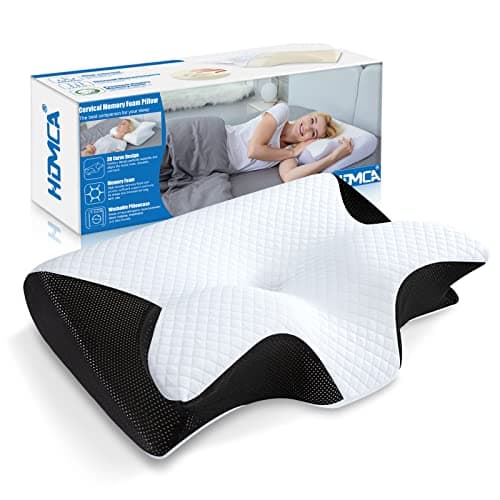 HOMCA Memory Foam Pillow, 2 in 1 Cervical Pillow for Neck Pain Relief, Ergonomic Neck Support Pillows for Side Back Stomach Sleepers with Breathable Pillowcase (Black)