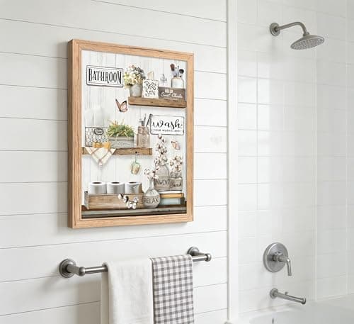 Farmhouse Bathroom Canvas Wall Art Rustic Cotton Flower Butterfly Painting Picture Wall Decor Relax Soak Unwind Sign Poster Print Artwork Modern Home Decor for Bathroom Framed Ready to Hang — view 6