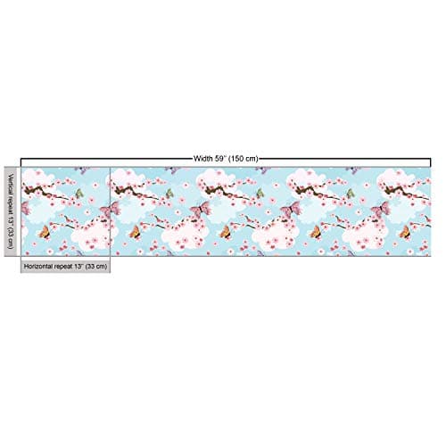 Ambesonne Cherry Blossom Fabric by The Yard, Fantasy Composition with Spring Inspired Nature Elements Butterflies Clouds, Decorative Fabric for Upholstery and Home Accents, 1 Yard, Pastel Blue — view 2