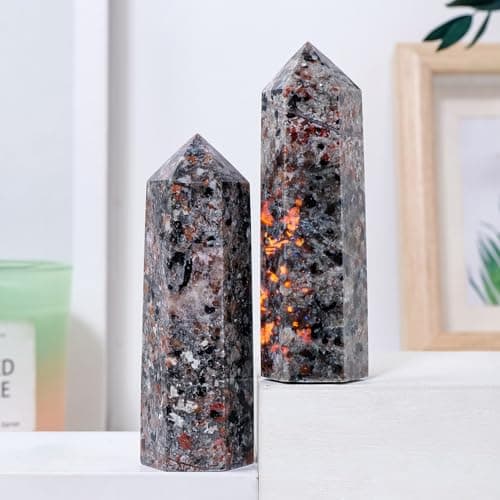 Runyangshi 1PCS Natural Crystal Flame Yooperlite Stone Tower 1.96"-2.36" (5-6cm) 6 Faceted Single Point Prism Healing Crystal Wand for Meditation Reiki Chakra Therapy