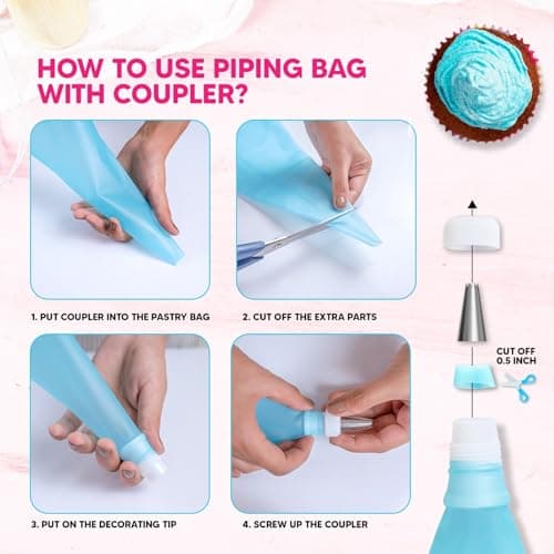 Riccle Piping Bags and Tips Set, 11.8 Inch 100 Anti Burst Piping Bags, 124 Pcs Cake Decorating Kit with 16 Piping Tips, 1 Reusable Pastry Bags, 3 Cake Scrapers, 2 Couplers, and 2 Icing Bags Ties — view 3