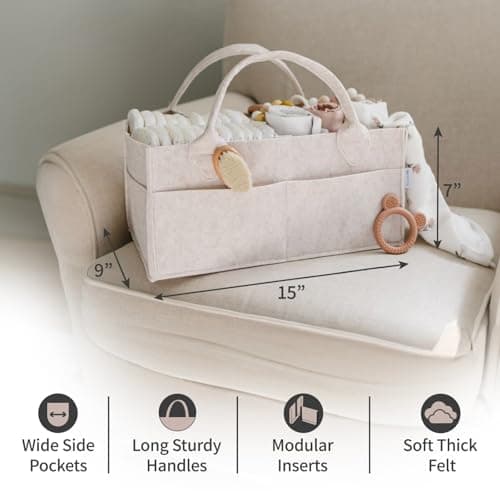 PUTSKA Baby Diaper Caddy Organizer - Nursery Storage Basket for Diaper Station, Baby Basket Shower Gift List and Registry Must-Have, Newborn Essentials, Nursery Decor for Boy or Girl - Mocha, Large