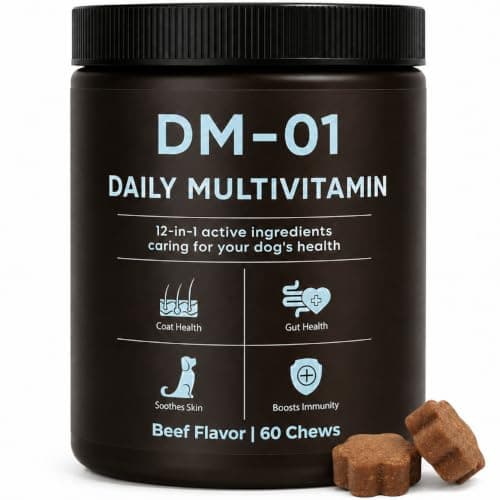 DM-01 Daily Multivitamin for Dogs, Salmon Oil, Probiotics, Beef, 60 Count
