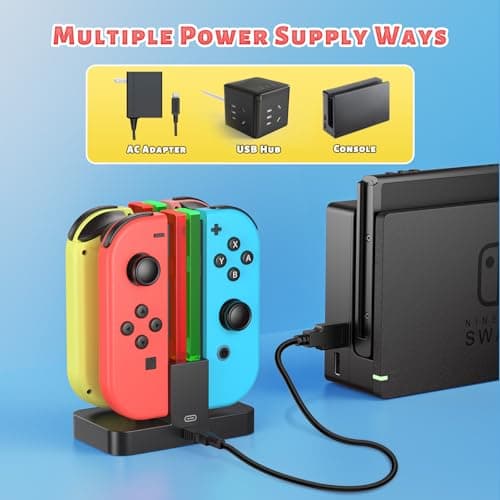 FastSnail Charging Dock Compatible with Nintendo Switch for Joy Con & OLED Model Controller with Lamppost LED Indication, Charger Stand Station with Charging Cable — view 5