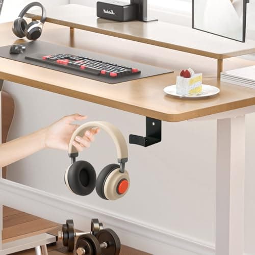 Stinzgie Strong Adhesive Headphone Holder Under Desk, Aluminum Headset Mount Hook with Rubber Pad - 2 Installation Styles for Gaming, Office, Classroom (1 Pack)