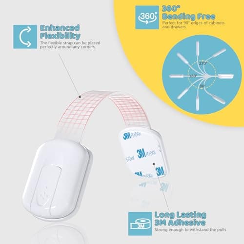 4our Kiddies 10 Pack Baby Proof Cabinet Locks, Child Safety Drawer Locks with 6 Extra 3M Adhesives, Childproof Cabinet Strap Locks for Drawers, Cupboards, Refrigerators, Adjustable No Drilling — view 2