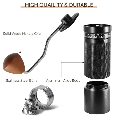 Manual Coffee Grinder with Digital External Adjustable Settings, Portable Hand Grinder with Stainless Steel Conical Burr, 30g Capacity for Travel, Camping, Office, Espresso, Pour Over (Black) — view 4