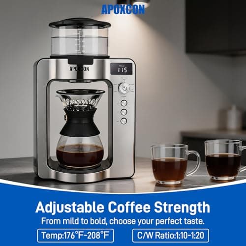 APOXCON Automatic Drip Coffee Maker for Coffee Enthusiasts -Pour Over Coffee Brewer with Programmable Timer, Hand Drip Simulation, Adjustable Strength, Built-in Scale, Glass Water Tank & Carafe — view 3
