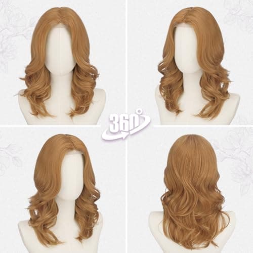 BARSDAR Short Wavy Natural Red Wig - Shoulder Length Wavy Ginger Wigs for Women - Short Body Wave Auburn Layered Wig with Face-Framing Curtain Bangs Soft Synthetic Natural Looking Daily Party — view 4
