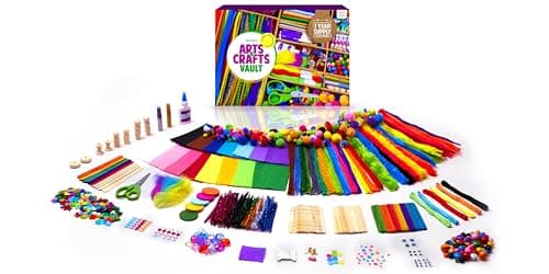 Arts and Craft Kit Vault - 1000+ Piece Crafts Kit Library in a Box for Kids Ages 8 9 10 11 & 12 Year Old Girls & Boys - Crafting Supplies Set Kits - Gift Ideas for Preschool Kids Project Activity