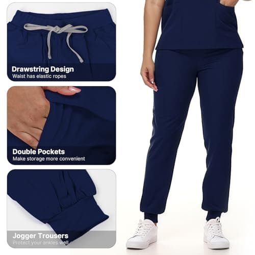 Scrubs for Women and Man V-Neck Pocket Top Drawstring Jogger Pants Nursing Scrubs Uniform — view 4