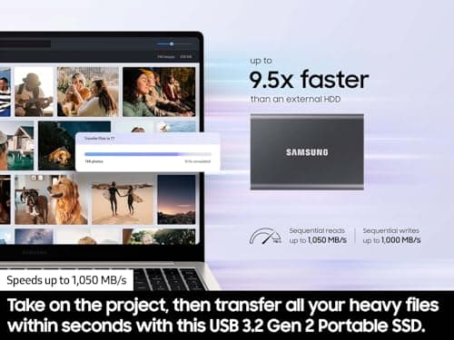 Samsung T7 Portable SSD, 1TB External Solid State Drive, Speeds Up to 1,050MB/s, USB 3.2 Gen 2, Reliable Storage for Gaming, Students, Professionals, MU-PC1T0T/AM, Gray — view 2