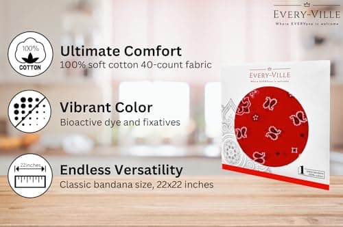 Gift Packaging Bandana for Men Women - 100% Cotton, Paisley, 22x22 In, 1 Pack - Large Bandanna Handkerchief Cowboy Hanky, Red, Large