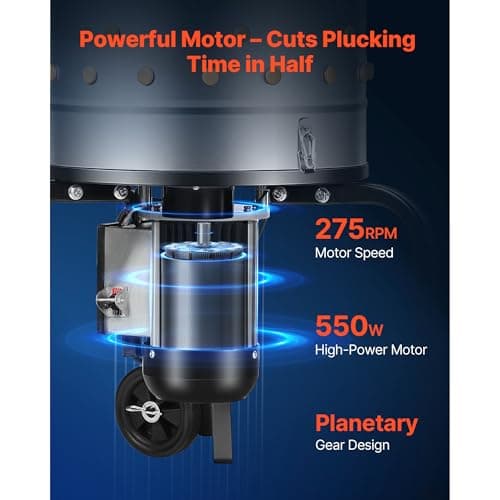 Uargd Electric Poultry Plucker Machine, 15.7-inch Drum, 550W Motor & 275RPM Speed, Equipped with 114 Soft Rubber Fingers & Portable Wheels, Stainless Steel Design for Cleaning 1-2 Birds at a Time — view 2