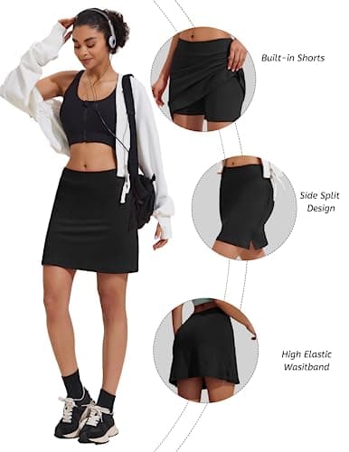 Ekouaer Skorts for Women Sport Running Skirts Golf Tennis Outdoor Workout Activewear Two Layer Inner Short Athletic XS-XXL Black — view 6