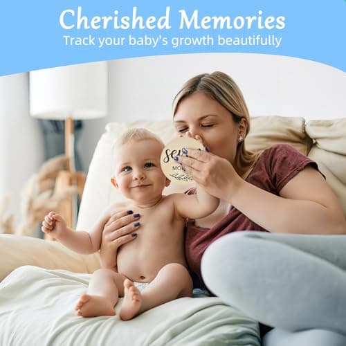 Baby Monthly Milestone Cards,7 Pack Double Side Announcement Sign, The Perfect Newborn Photography Props to Document Your Baby´S Growth, Wooden Hello World Sign, Light Wood — view 3