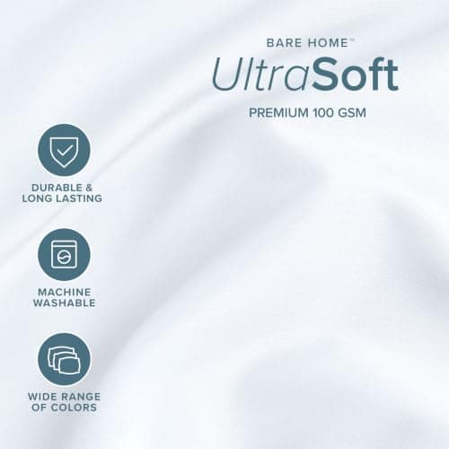 Bare Home Queen Sheet Set - 1800 Ultra-Soft Microfiber Queen Bed Sheets - Double Brushed - Queen Sheets Set - Deep Pocket - Bedding Sheets & Pillowcases (Queen, White) — view 2