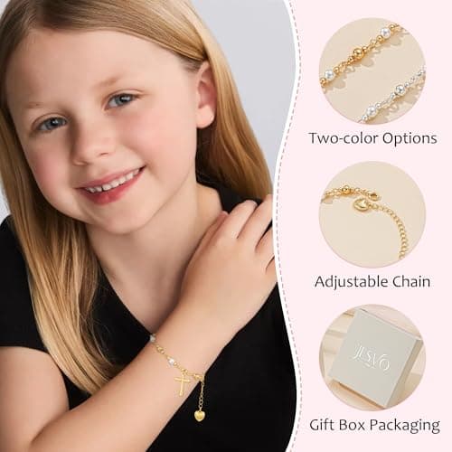 Jesvo First Communion Gifts for Girls, Pearl Cross 1st First Holy Communion Bracelet Tween Catholic Christian Religious Jewelry for Teens Teenage Kids — view 4