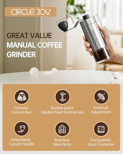 CIRCLE JOY Mini Manual Coffee Grinder with 40 External Adjustable Settings and Ceramic Conical Burr, Portable Stainless Steel Hand Coffee Grinder for Home and Travel — view 2