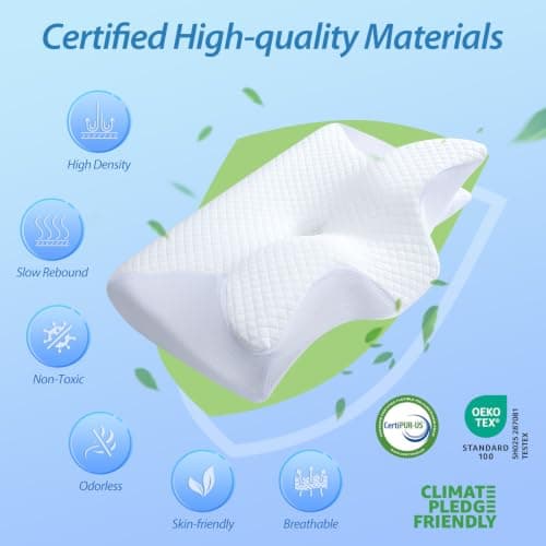 HOMCA Memory Foam Pillow, 2 in 1 Cervical Pillow for Neck Pain Relief, Ergonomic Neck Support Pillows for Side Back Stomach Sleepers with Breathable Pillowcase(White) — view 4