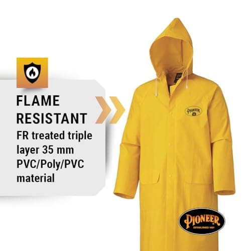 Pioneer FR Waterproof Long Rain Jacket for Men - Flame Resistant PVC Yellow Rain Gear for Work - X-Large — view 2
