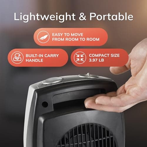Lasko Desktop Electric Ceramic Space Heater with Adjustable Thermostat, 2 Heat Settings and Fan Only Mode, 9.2 Inches, Silver, 754200 — view 4