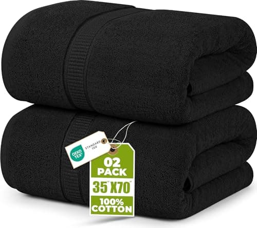 Utopia Towels Luxurious Jumbo Bath Sheet, 35 by 70 Inches, 600 GSM 100% Ring Spun Cotton, Highly Absorbent and Quick Dry Extra Large Bath Towel, Super Soft, Black, 2 Pack