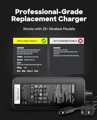 Original 42V 1.7A Replacement Battery Charger for Segway Ninebot, Compatible with G30LP ES2 ES4 F2 F2Plus F2Pro E2Pro F30 F40 E22 E25 - Universal Power Adapter for Xiaomi M365 Bird Lime