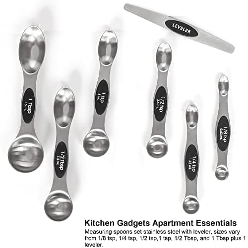 Magnetic Measuring Spoons Set Stainless Steel with Leveler, Stackable Metal Tablespoon Measure Spoon for Baking, Cups and Spoon Set Kitchen Gadgets Apartment Essentials Fits in Spice Jars — view 6