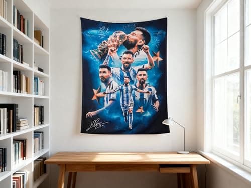World Cup Soccer Superstar Lionel Messi Wall Tapestry For Teens Fans Bedroom Wall Hanging Decoration Wall Poster Decor Fabric-Printed Decor Wall Hanging Tapestry HD Fade-Resistant Polyester Wall Poster for Living Room Bedroom 35.4x47.2inches (Black-Blue) — view 6