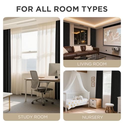 Joydeco Blackout Curtains for Bedroom - 100% Light Blocking 2 Panels Set Black Drapes 37" W x 63" L, Thermal Insulated Room Darkening Curtains, Linen Textured for Living Room, Rod Pocket & Back Tabs — view 7