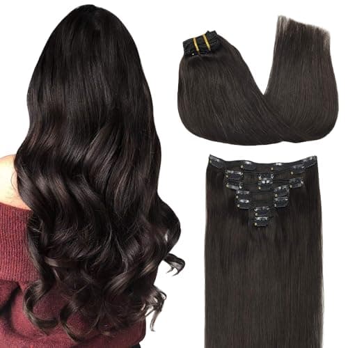 GOO GOO Clip in Hair Extensions Human Hair, 22inch 120g 7Pcs, #2 Dark Brown, Hair extensions for women, Human Hair Extensions Clip in