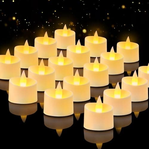 Haown Flameless Tea Lights Set of 24 Realistic Battery Operated Candles with Climbing Flame Effect, Cozy Ambient Candles for Wedding Party Home & Table Decor, 150H+ Battery Included (Ivory)