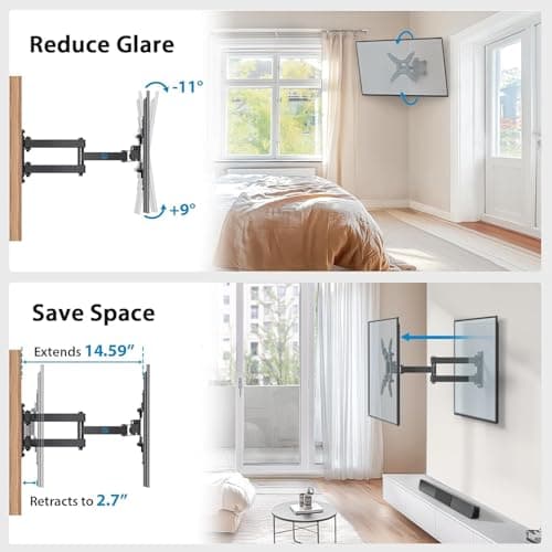 Pipishell Full Motion TV Wall Mount for Echo Show 21/15 and 13-43 Inch Flat Curved Screen TVs & Monitors, Max VESA 200x200mm up to 44lbs, TV Mount Wall Bracket with Rotation Swivel Tilt Extension — view 4