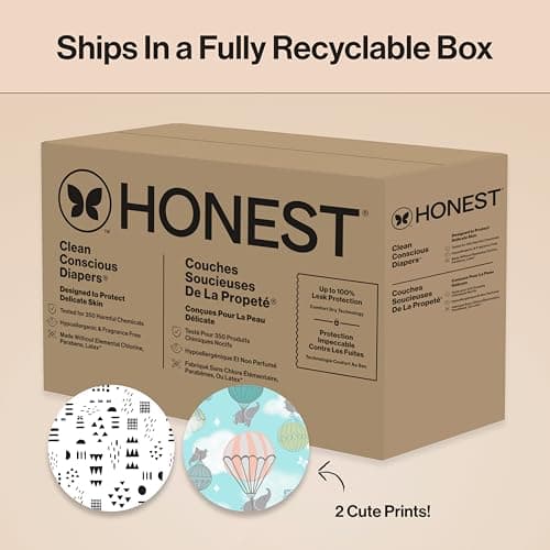 The Honest Company Comfort Dry Disposable Daytime Diapers for Sensitive Skin, Hypoallergenic, Above It All + Pattern Play, Super Club Box Size 1 (8–14 lbs) 136 — view 8