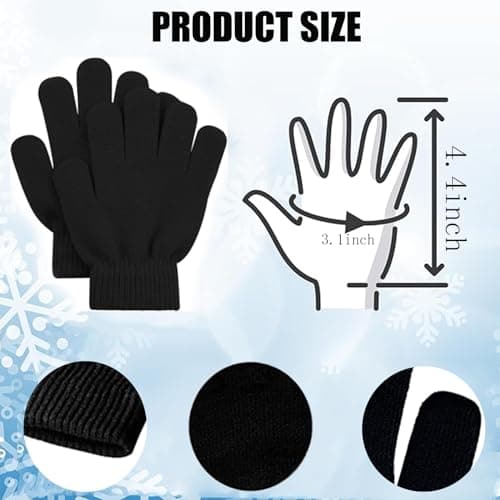 ONEREED 6 Pairs Kids Warm Magic Gloves Mittens Children Winter Stretchy Knit Gloves Boys Girls Black Knit Gloves — view 6