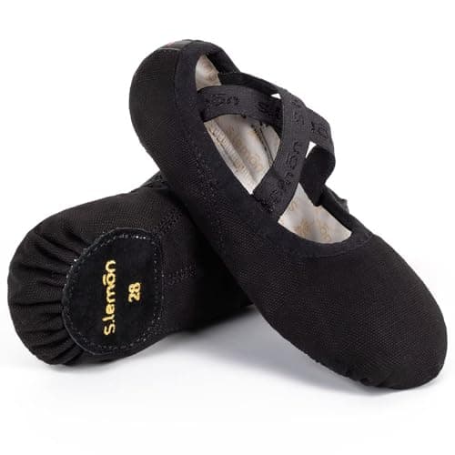 s.lemon Ballet Shoe,Cotton Canvas Split Sole Yoga Gymnastics Ballet Dance Slipper for Kids Women TLK Black 32