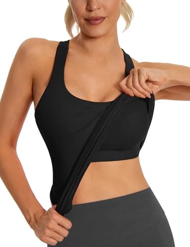 MathCat Seamless Workout Tank Tops for Women with Built in Bra, Spaghetti Strap Padded Gym Tops, Racerback Sports Athletic Slim Yoga Shirts Camisole Black