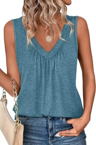 WELINCO Tank Top Women Summer 2026 Casual Spring V Neck Sleeveless Tee Shirt Basic Trendy Beach Vacation Outfits Clothes Turquoise X-Large