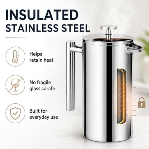 34 Oz Insulated 304 Stainless Steel French Press for Home and Camping — view 3