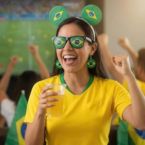 Maillarden 2026 World Cup Party Fan Accessories Set, Includes Headbands, Earrings, Tattoo Stickers and Novelty Glasses (BRA)