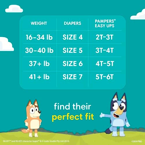 Pampers Easy Ups Girls & Boys Potty Training Pants, Size 7 (5T6T), Bluey Absorbent Training Underwear, Up to 100% Leakproof Day and Night, Hypoallergenic, 1 Pack (Count of 70) — view 5