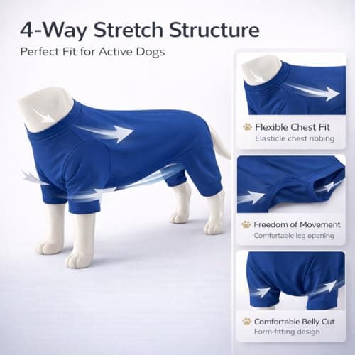 ADKLHX Dog Full Bodysuit – Stretchy Yoga Fabric 4-Leg Dog Pajamas, Breathable & Lightweight Dog Onesie for Indoor & Outdoor, Shedding Control & Travel Wear Royal Blue 2XL — view 2