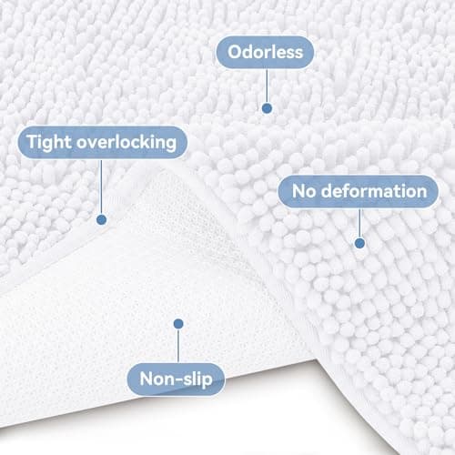 Bcoimo 30x20 Chenille Bath Mat – Non-Slip with Backing Bath Rug Ultra-Absorbent and Machine Washable Bathroom Mat Quick-Dry Design. Ideal for Bathroom Shower and Tub Areas — view 3